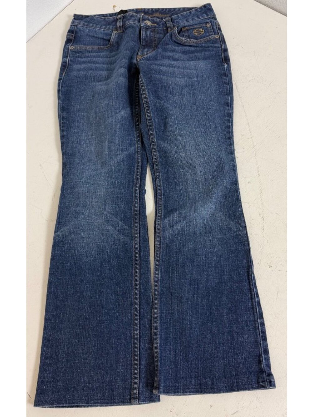 Harley Davidson Blue Denim Bootcut Stretch Jeans Womens Size Petite 2 - Picture 2 of 12